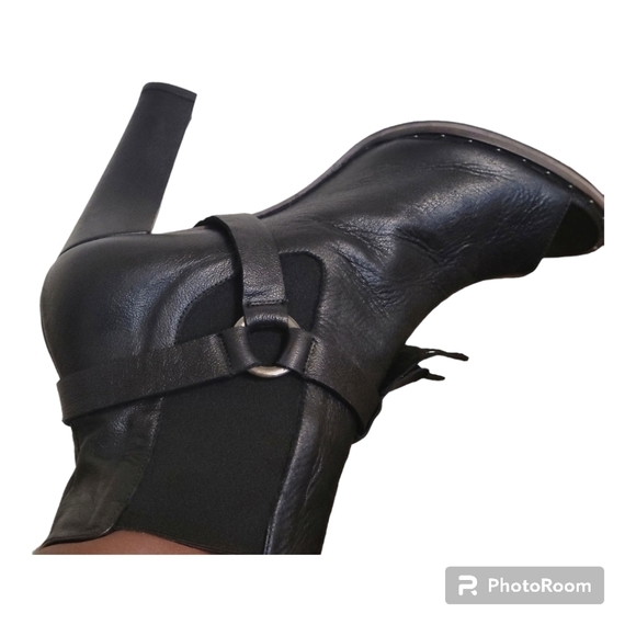 Freda salvador BLACK LEATHER HARNESS FRINGES OPEN TOE ANKLE BOOTS WOMEN’… - Picture 11 of 16